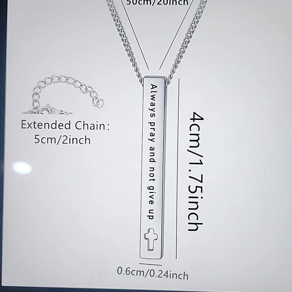 Stainless Inspirational Bible Verse Bar Nercklace.